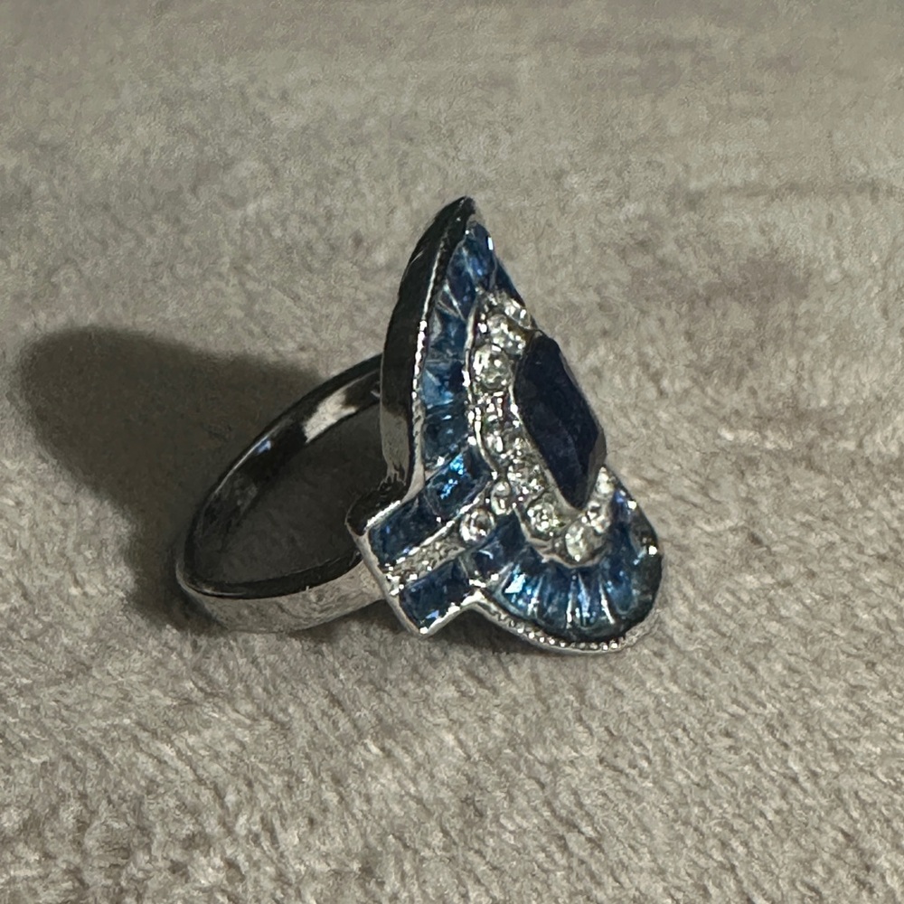 Sterling Silver Ring with Blue and White Stones Size 10 - Picture 5 of 6